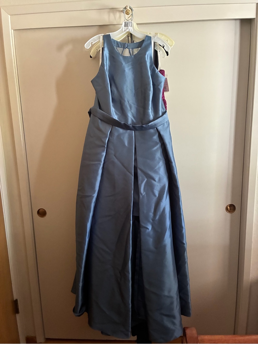 David's Bridal Steel Blue Bridesmaid Dress